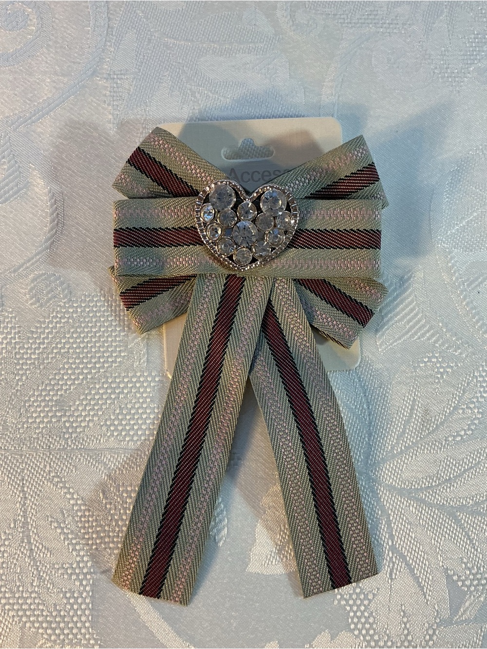 Mint Green Striped Rhinestone Pin/Brooch